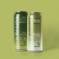 Two cans of Monatea organic cold-brew sparkling rooibos tea on a green background