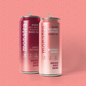 Two cans of Monatea organic cold-brew sparkling rooibos tea on a pink background
